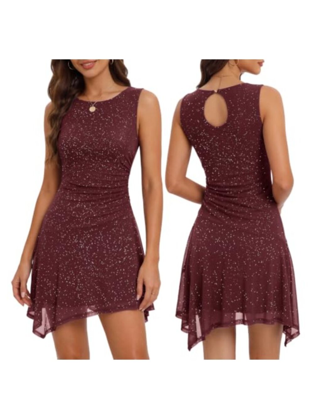 Aupuls Women's Mini Cocktail Dress Sequin Mesh Sleeveless Homecoming Party